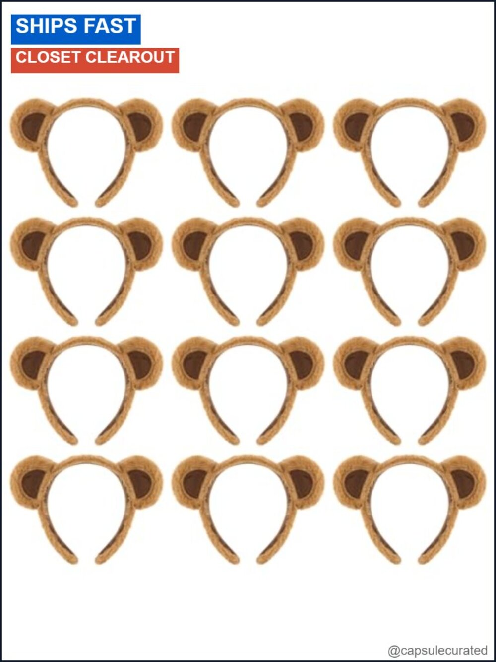 Plush Bear Ears Headband Set Fuzzy Costume Hair Accessories Bulk 12 Pack